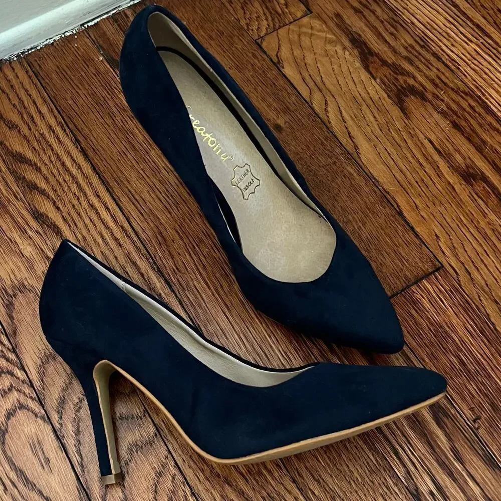 Blue Suede Stiletto Pumps Size 8 Almond Toe 4in Heel Leather Insole Corpcore